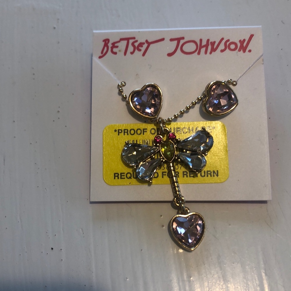 NWT Betsey Johnson Dragonfly Necklace w/ earrings